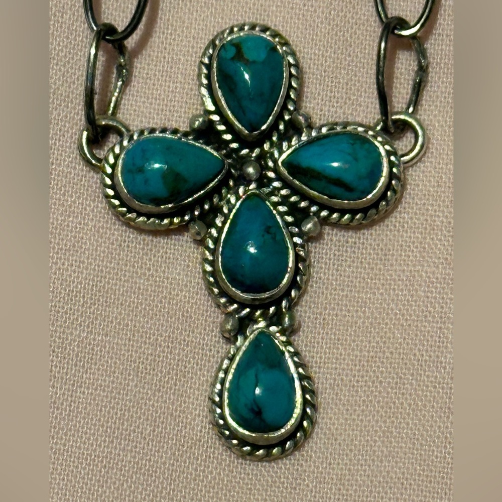 Kingman Turquoise Cross necklace. NWOT